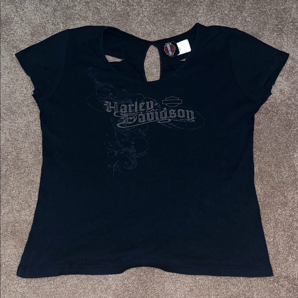 Harley-Davidson Black Short Sleeve Keyhole Tee